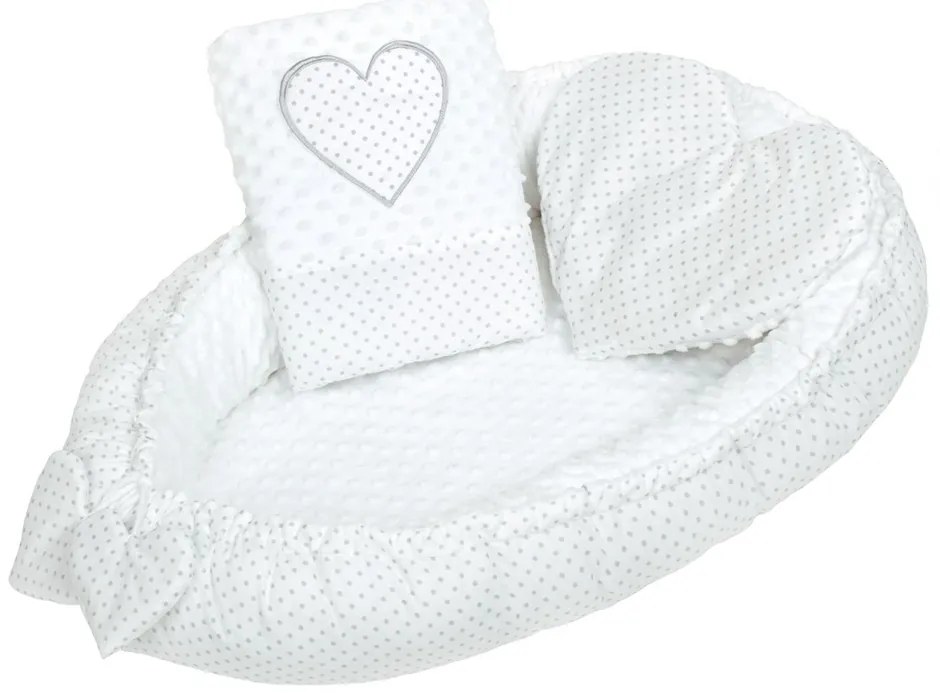 New Baby Cuib de lux cu pernă și pătură din MinkyHeart, alb