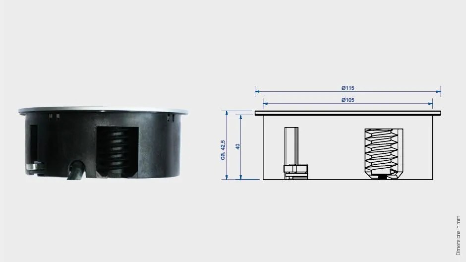 Priză încorporabilă în blat Twist Bachmann, 2 prize Schuko, negru, D:115 mm Negru, Metal/Plastic