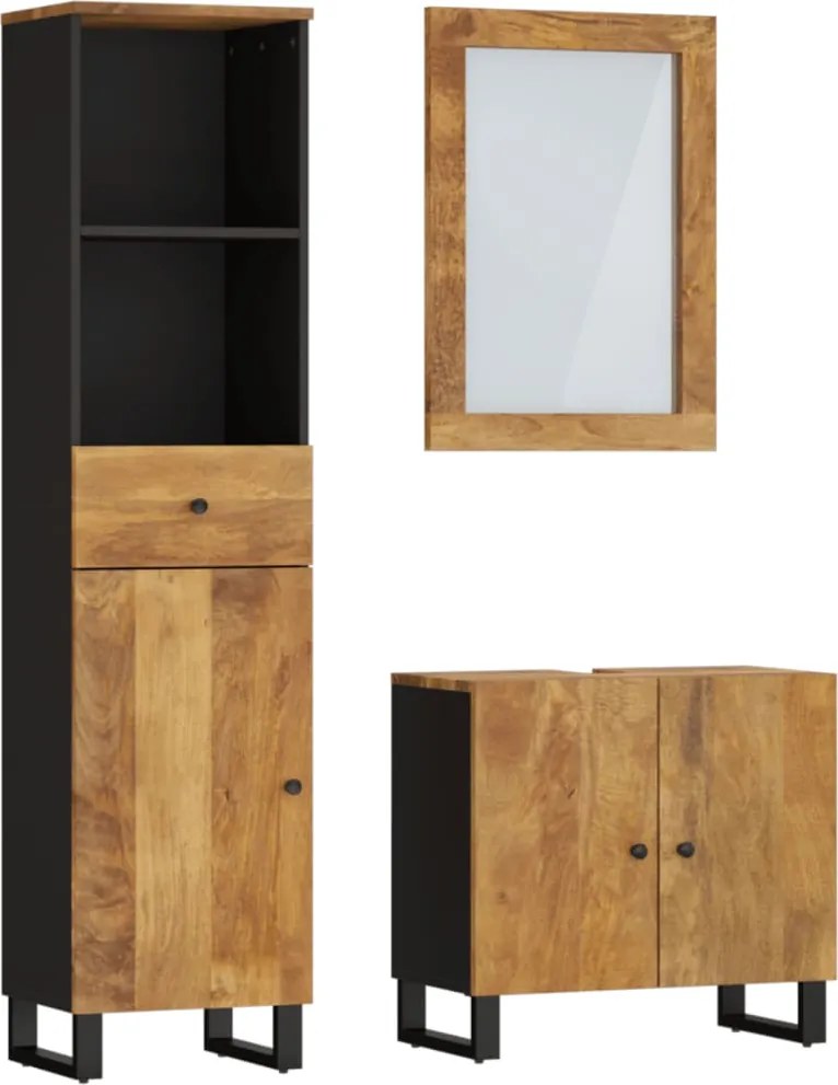 vidaXL Set mobilier de baie, 3 piese, lemn masiv de mango