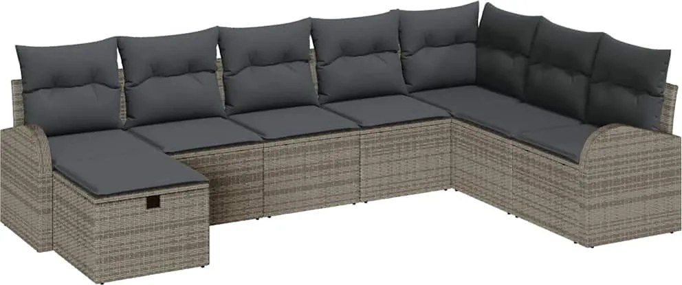 vidaXL Set de canapele pentru grădină cu pernă 8 pcs Gri Rattan poli