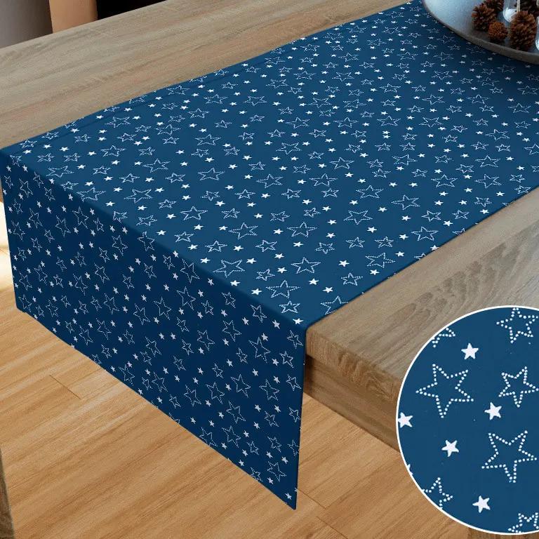 Goldea napron de masă din bumbac - model 016 de crăciun - steluțe albe pe albastru 20x120 cm