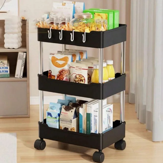 Raft plastic pe roti SHELFAST 38x20,5x88 cm negru