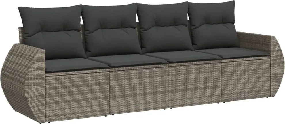 vidaXL Set canapea de grădină cu perne, 4 piese, gri, poliratan