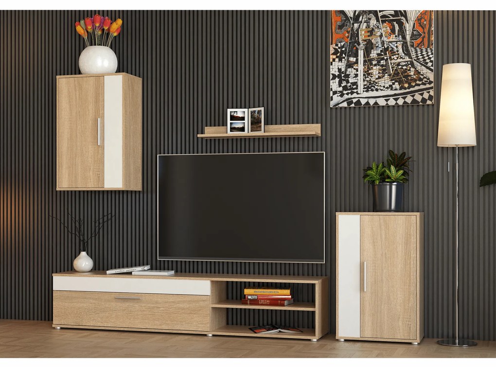 Mobilier de perete de living, alb/arinsonoma, ASOLE NEW