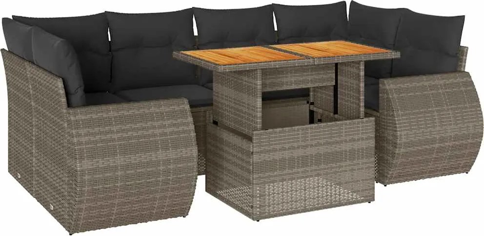 vidaXL Set canapele de grădină, 7 piese, cu perne, gri, poliratan