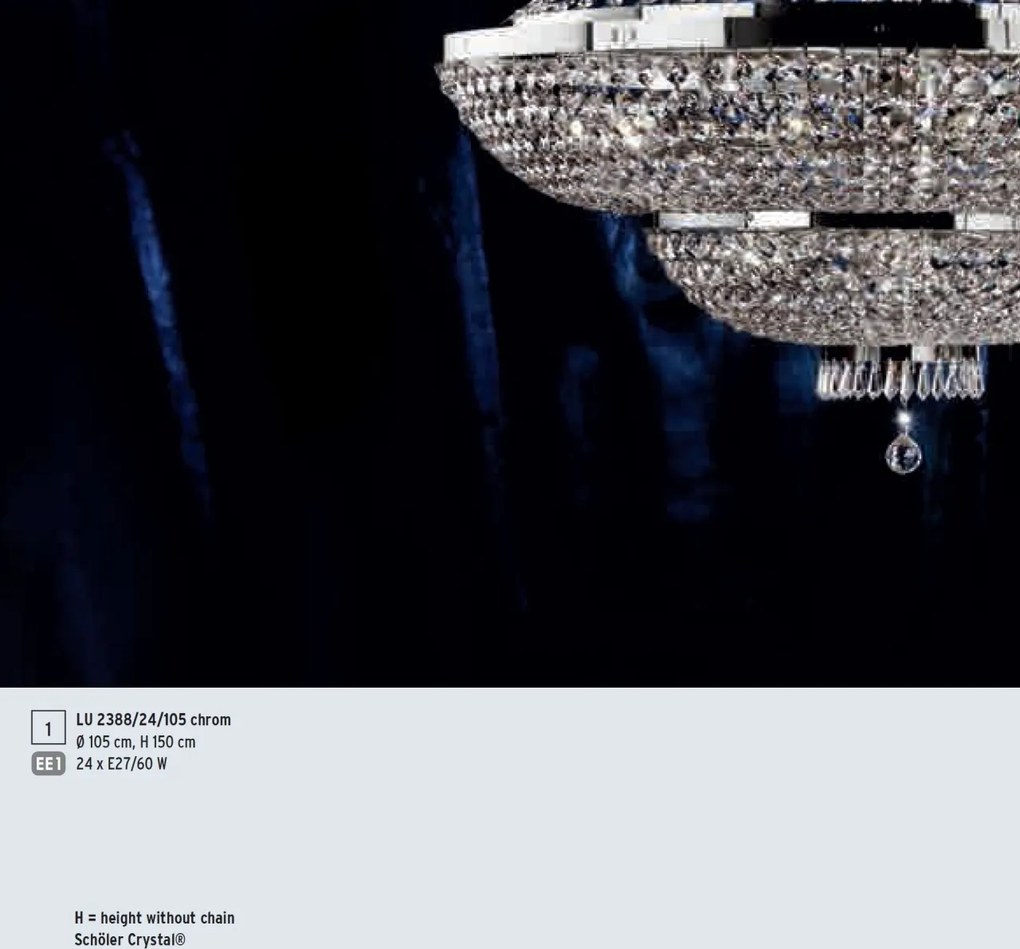 Lustra suspendata XXL cristal Schöler design de lux Sheraton 120cm, chrome