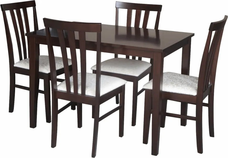 Set masa si 4 scaune LESLIE NEW, wenge/crem, lemn/material textil
