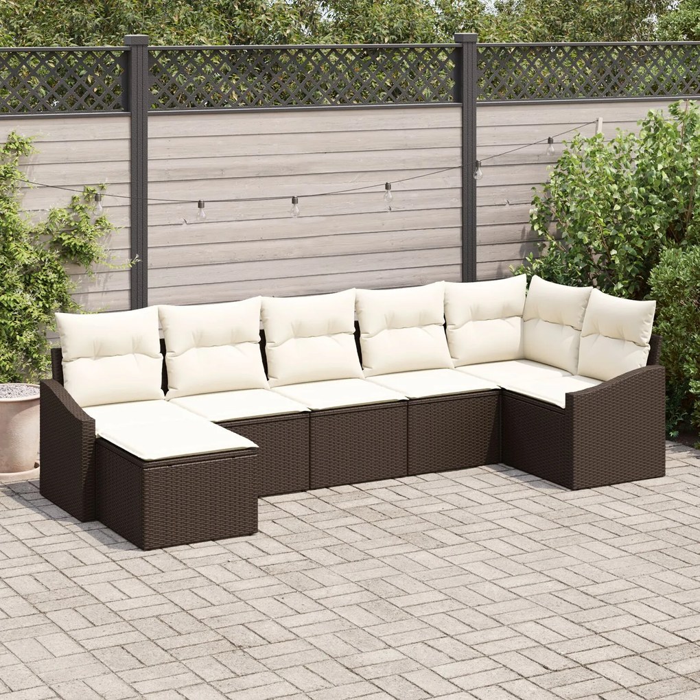 vidaXL Set de canapele pentru grădină 7 pcs Maro Rattan poli