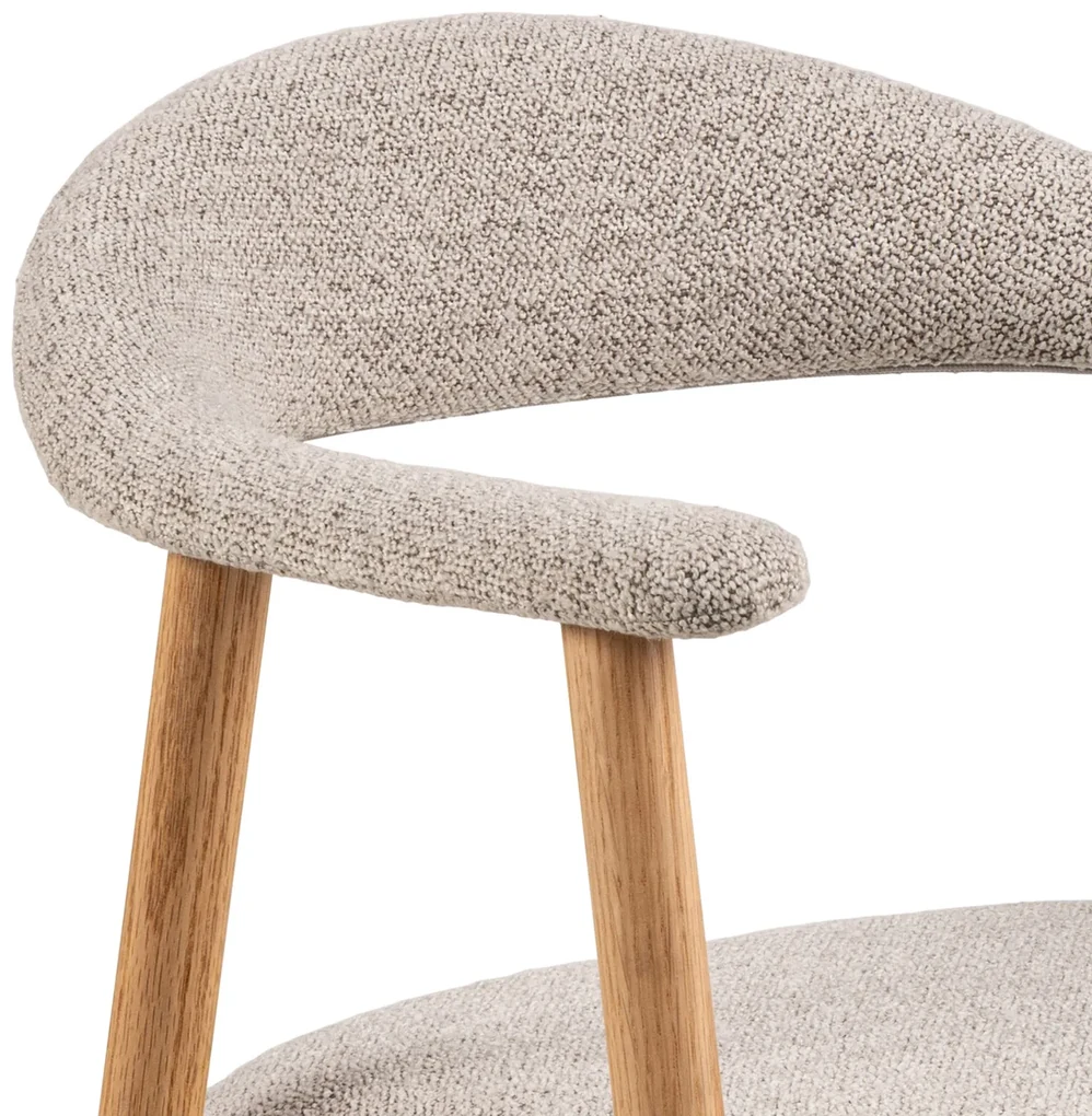 MAZZONI EXPORT ADELE Bej Latte (țesătură Monza 60)/cadru Stejar Natural - SCAUN DIN LEMN BOUCLÉ PENTRU SALON SUFRAGERIE BUCĂTĂRIE RETRO