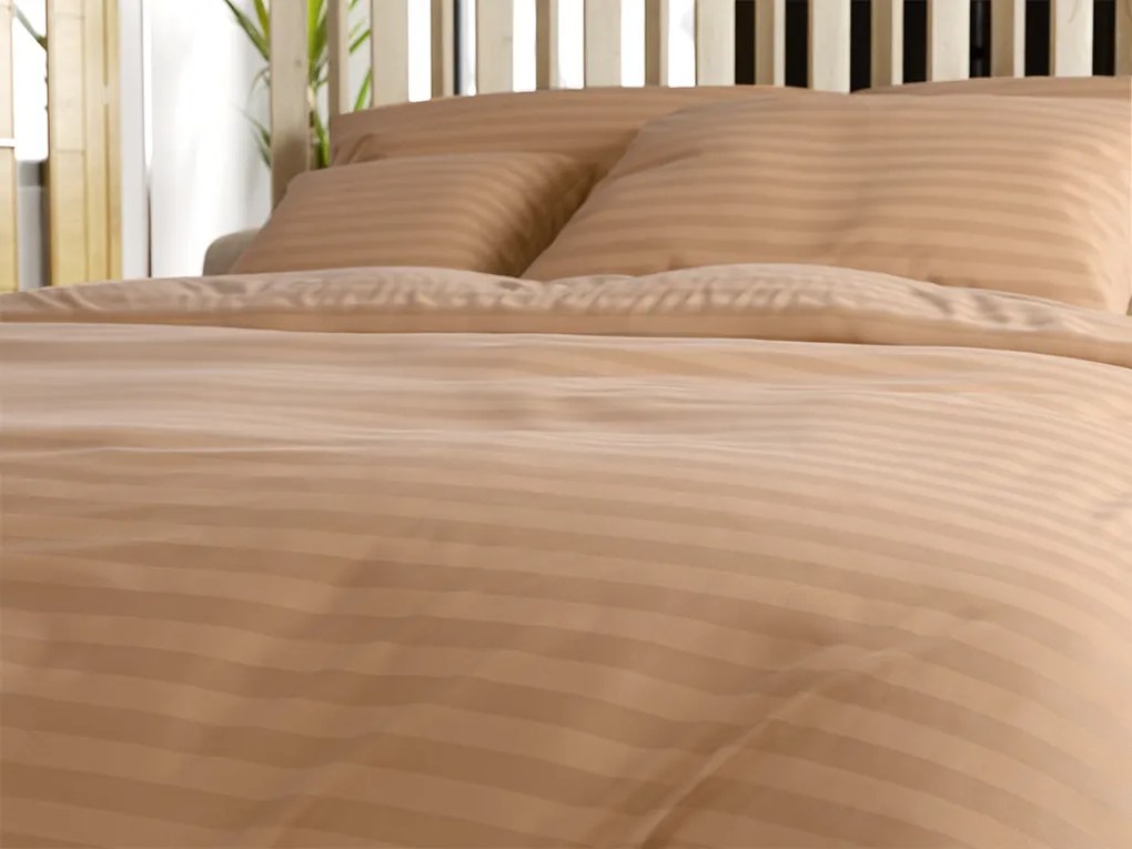 Lenjerie de pat din microfibra JASMINE maro - dunga 2 cm, buzunar hotelier Dimensiune lenjerie de pat: 70 x 90 cm | 140 x 200 cm
