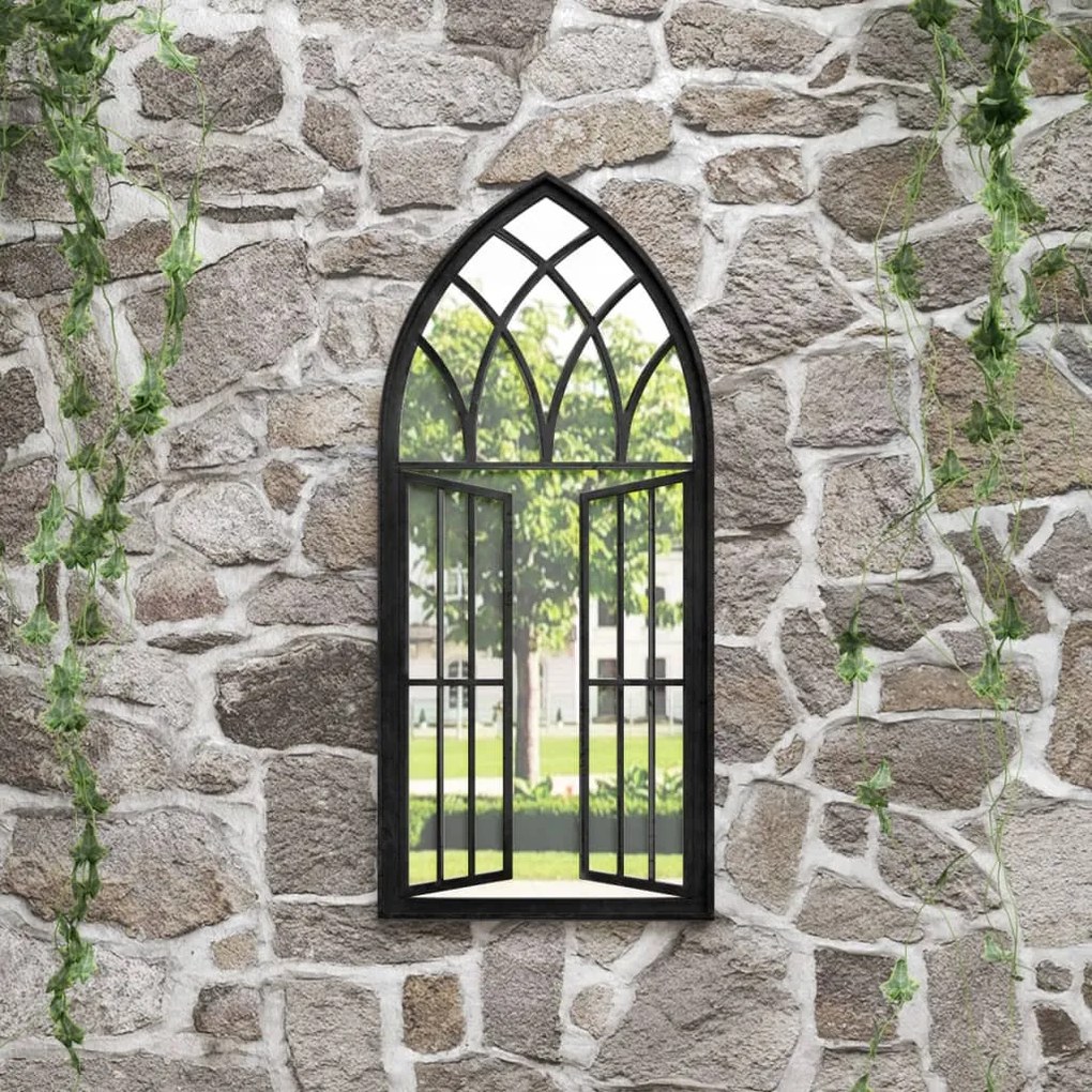 Oglinda de gradina, negru, 100x45 cm, fier uz exterior 1, Negru, 100 x 45 cm
