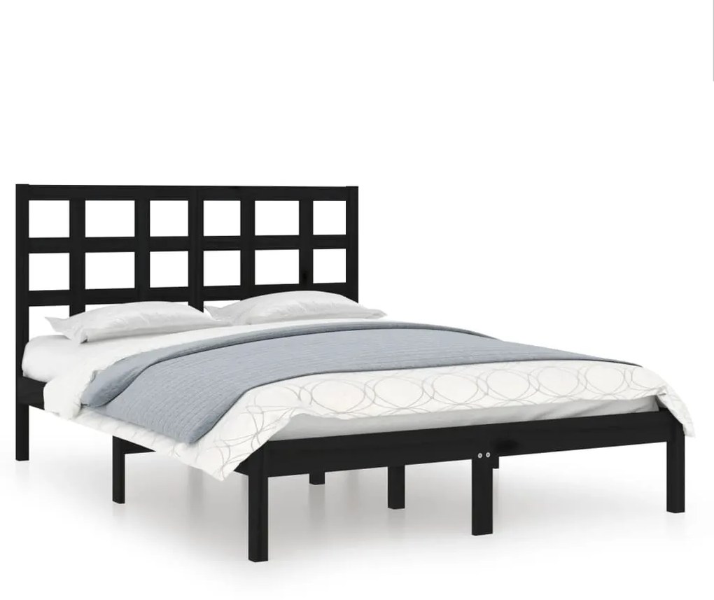 3105454 vidaXL Cadru de pat, negru, 140x190 cm, lemn masiv