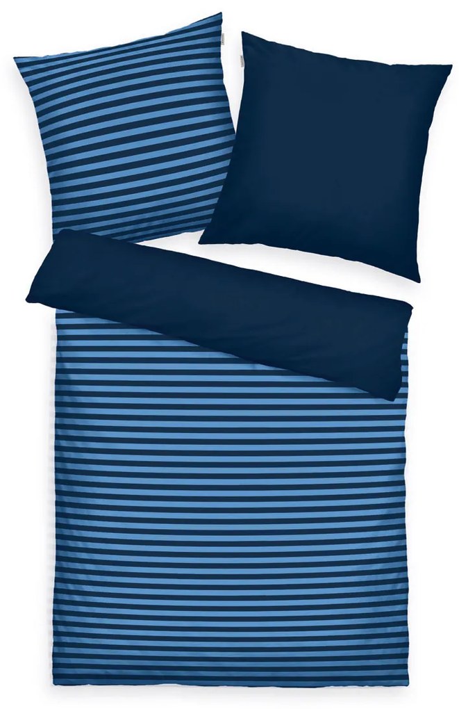 Lenjerie de pat din bumbac Tom Tailor Dark Navy & Cool Blue, 135 x 200 cm, 80 x 80 cm