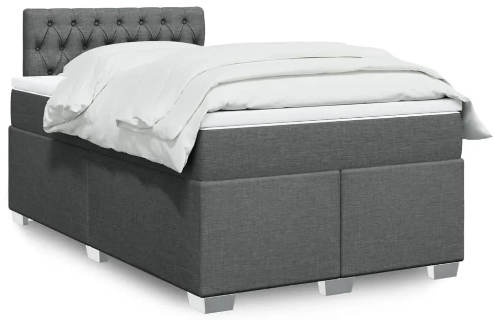 vidaXL Pat box spring cu saltea, gri închis, 120x200 cm, textil