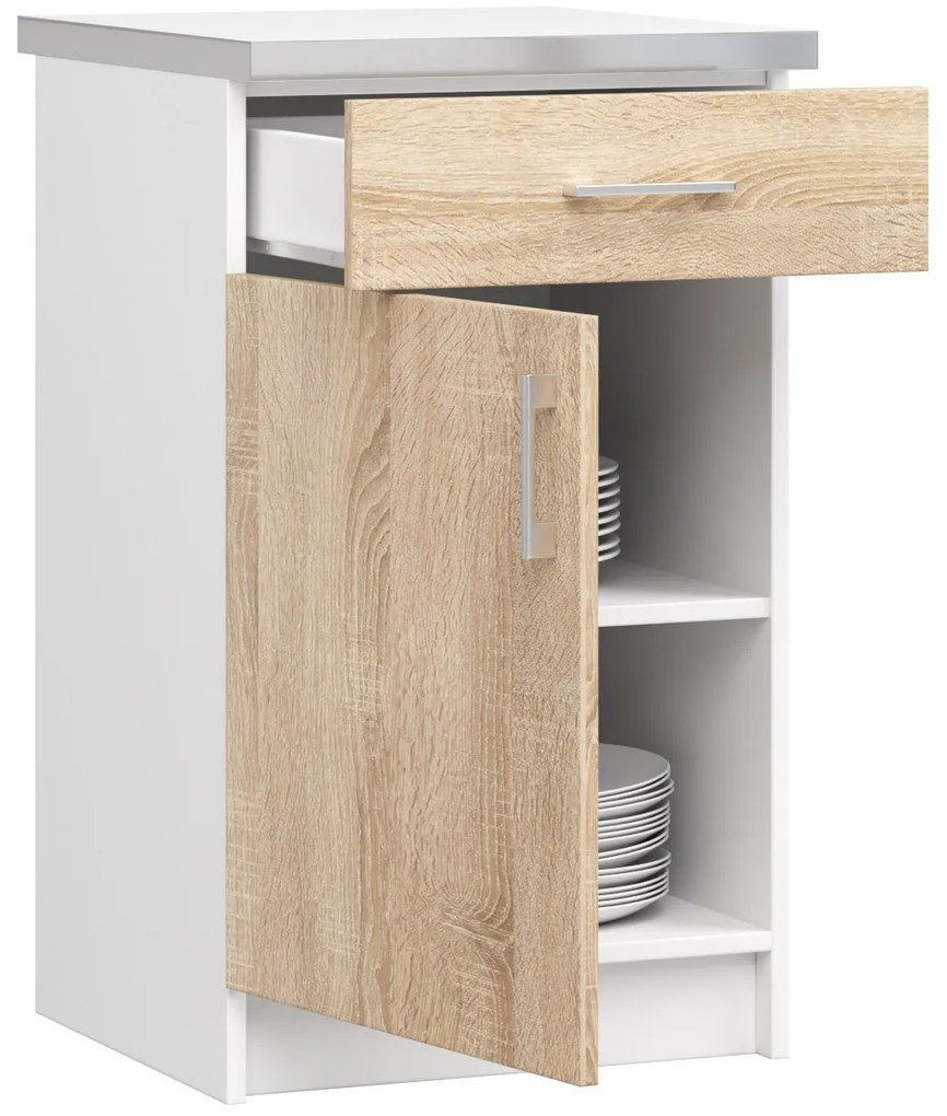 Dulap inferior de bucătărie Lula s50 sz1 (Alb mat + stejar sonoma). 1068823