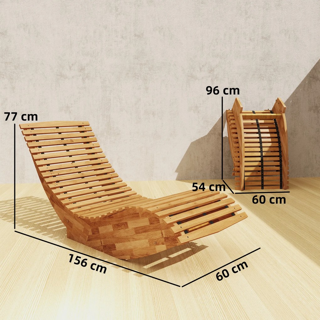 Outsunny Set de 2 Balansoare de Exterior, Șezlonguri Pliabile Ergonomice din Lemn de Acacia, Natural. | Aosom Romania