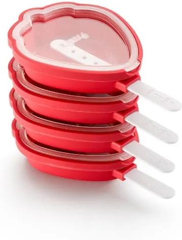 Set 4 forme din silicon pentru înghețată în formă de căpșune Lékué, roșu