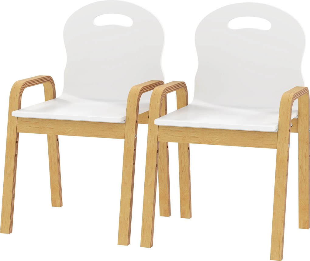 AIYAPLAY Set de 2 scaune pentru copii reglabile pe înălțime fotoliu din lemn masiv cu cotiere 39x34x61,5cm alb | Aosom Romania