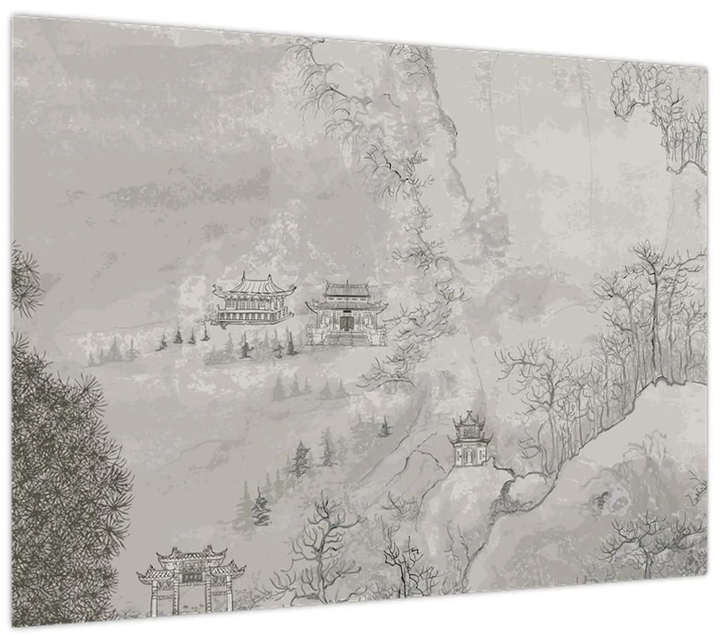 Tablou pe sticlă - Peisaj chinezesc (70x50 cm)