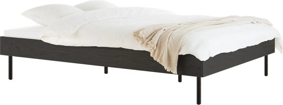 Pat matrimonial negru din placă aglomerată de lemn fără tăblie cu somieră 200x200 cm Streiko – noo.ma