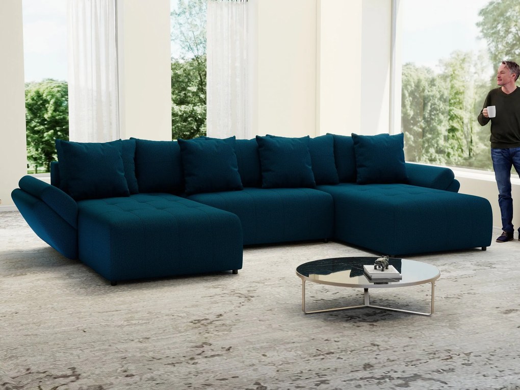 Colțar extensibil dumonde cu ladă de depozitare si sezut confortabil din spuma high-density, Berlin U Enjoy Petrol 380x180 cm