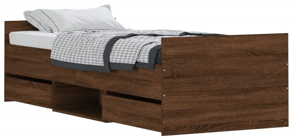3203823 vidaXL Cadru de pat cu tăblie la cap/picioare, stejar maro, 75x190 cm