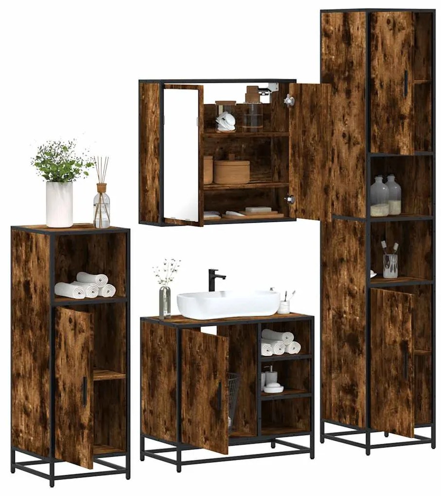 vidaXL Set de mobilier de baie 4 piese Lemn prelucrat de stejar afumat
