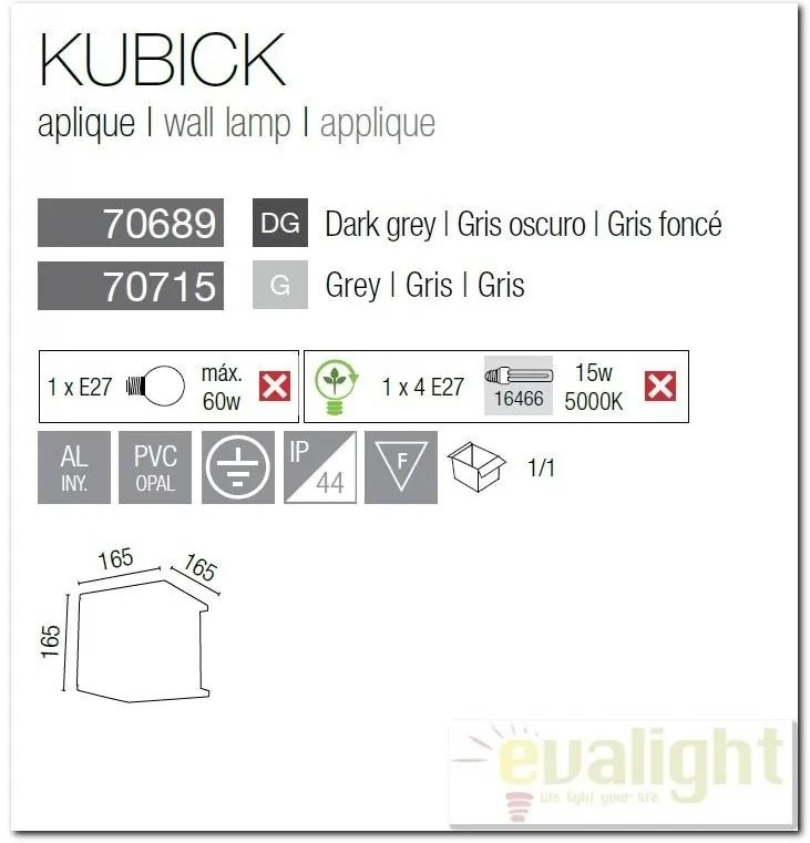 Aplica de perete exterior IP44 Kubick 70689