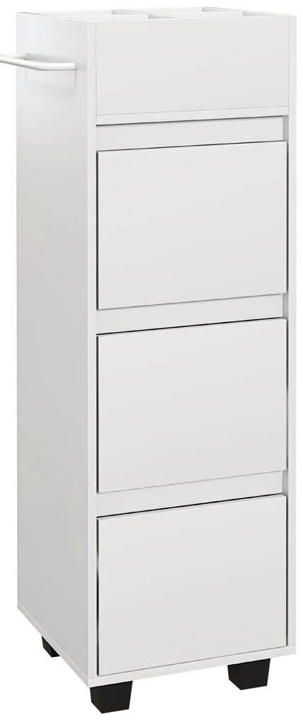 HOMCOM Mobilier de depozitare pentru baie cu 4 compartimente, 3 sertare și suport pentru prosoape, dim. 35 x 30 x 90 cm, alb | Aosom Romania