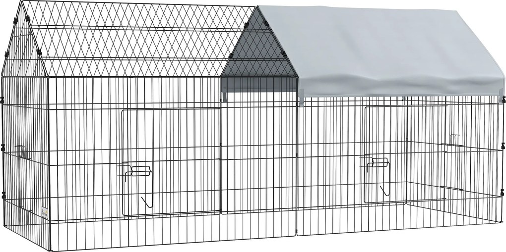 PawHut Cușcă pentru găini cu Acoperiș din Țesătură 220x85x103cm Argintiu | Aosom Romania