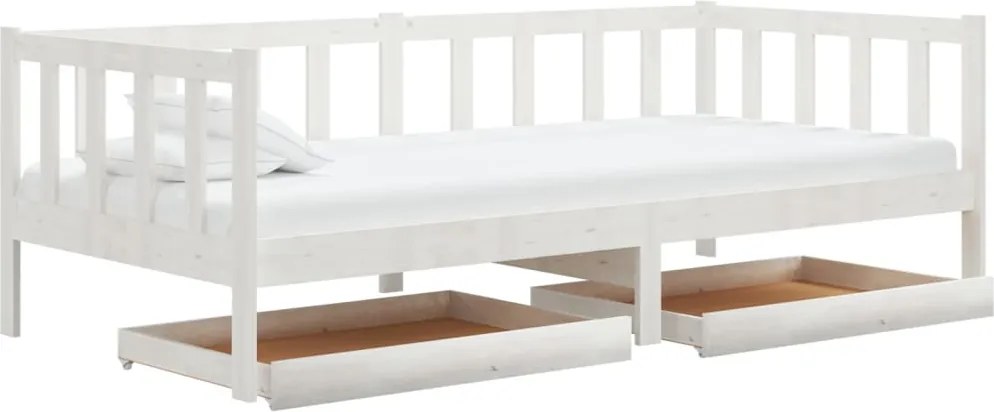vidaXL Pat de zi cu sertare, alb, 90x200 cm, lemn masiv de pin