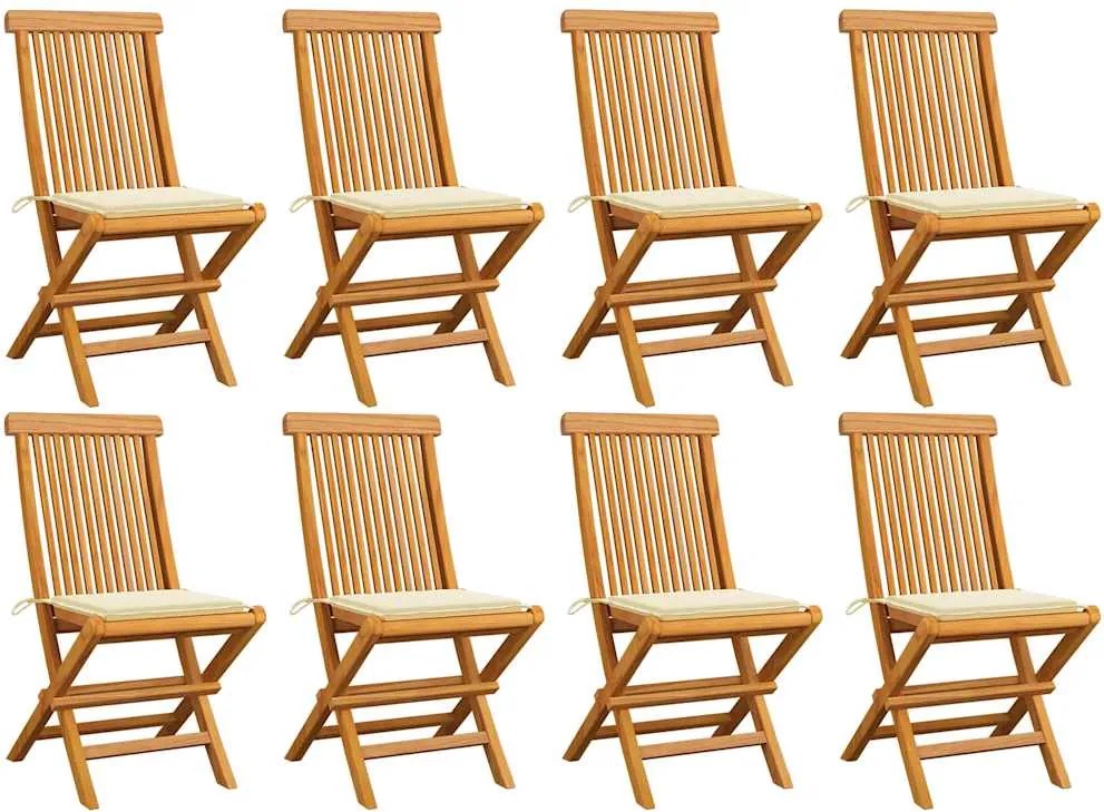 vidaXL Scaune de grădină cu perne crem, 8 buc., lemn masiv de tec