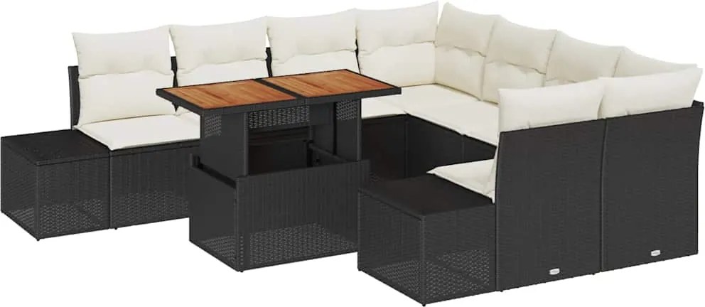 vidaXL Set de canapele pentru grădină 9 pcs Negru Rattan poli