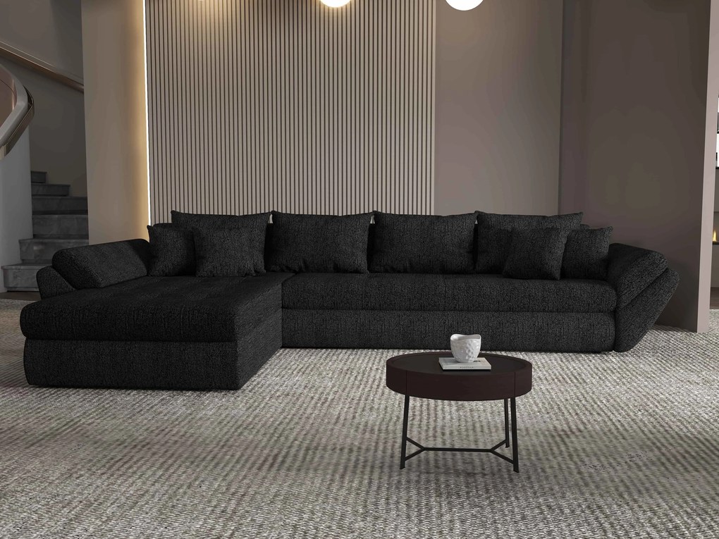 Colțar extensibil dumonde cu ladă de depozitare si sezut confortabil din spuma high-density, Loana XL Enjoy Negru 335x185 cm