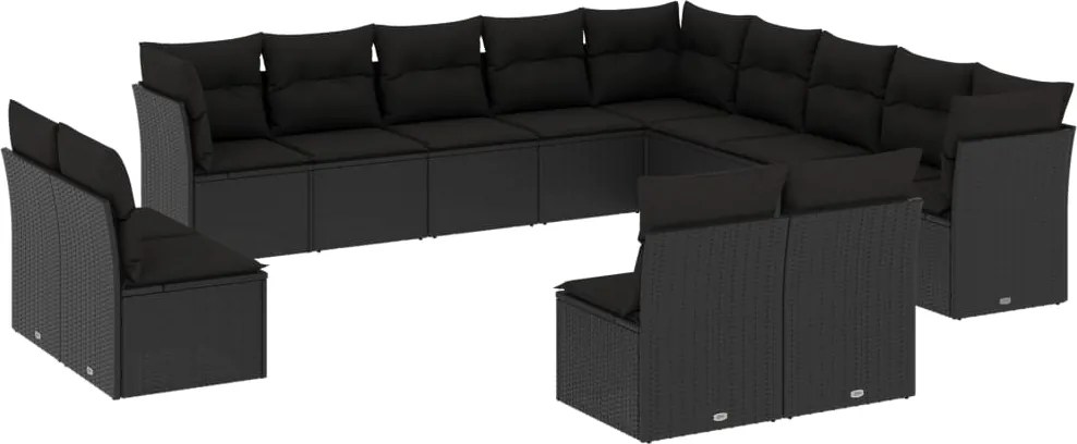 vidaXL Set mobilier de grădină cu perne, 13 piese, negru, poliratan
