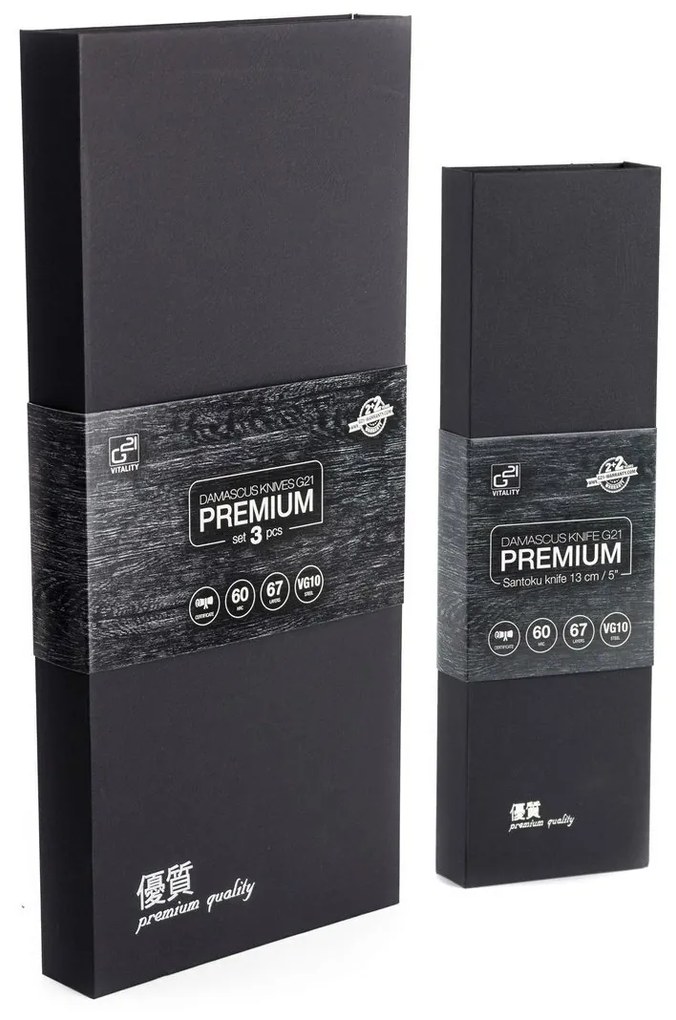 Set de cuțite G21 Damascus Premium în bloc debambus, 4 bucăți + piatră de ascuțit