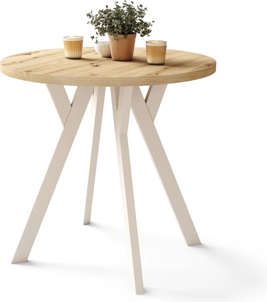 Mazzoni ALMO 80 Stejar Artisan/picioare bej - MASĂ ROTUNDĂ CU PICIOARE Y LOFT/INDUSTRIAL PENTRU BUCĂTĂRIE LIVING SAU SUFRAGERIE