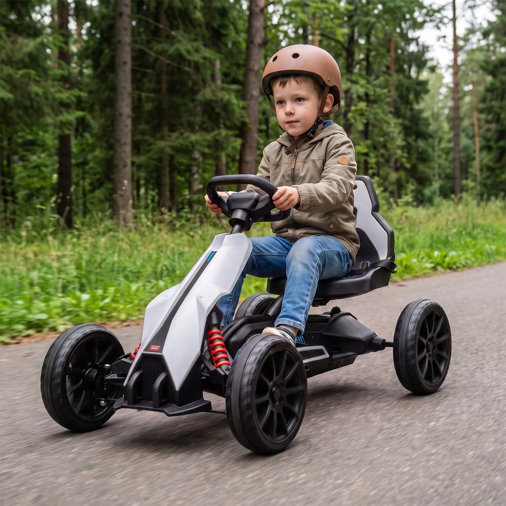 HOMCOM Go-Kart Electric Pentru Copii 3-8 Ani, 3-5 Km/h, Alb | Aosom Romania