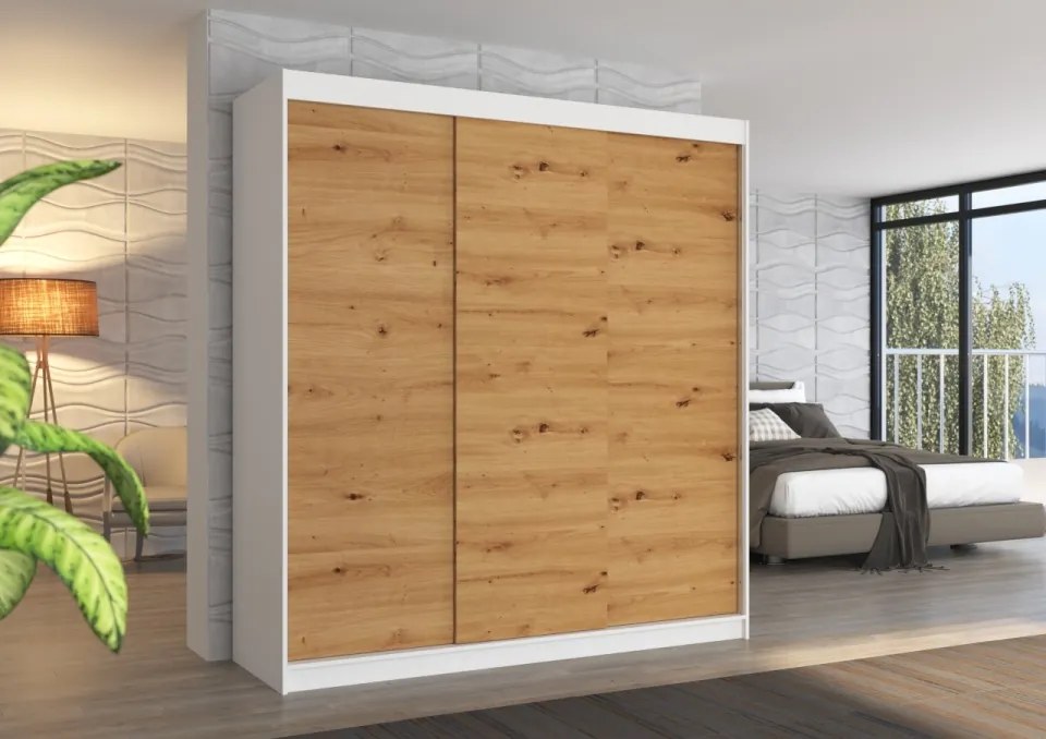 Dulap cu usi glisante 200x215 cm, Megan, ADRK Furniture (Culoare: Alb / Negru)