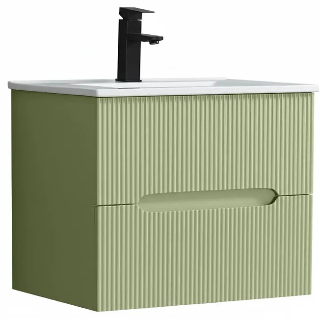 Trent 60 dulap de baie inferior cu chiuvetă ceramică 2 sertare, verde deschis
