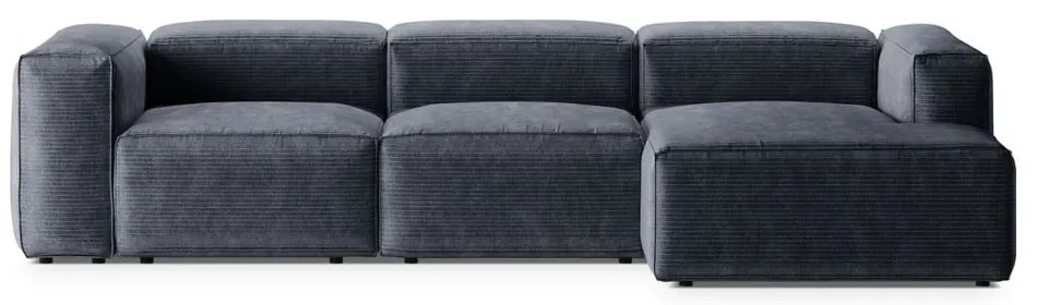 Colțar albastru prăfuit cu tapițerie din catifea reiată (cu colț pe partea dreaptă/cu șezlong) Bergamo – Cosmopolitan Design