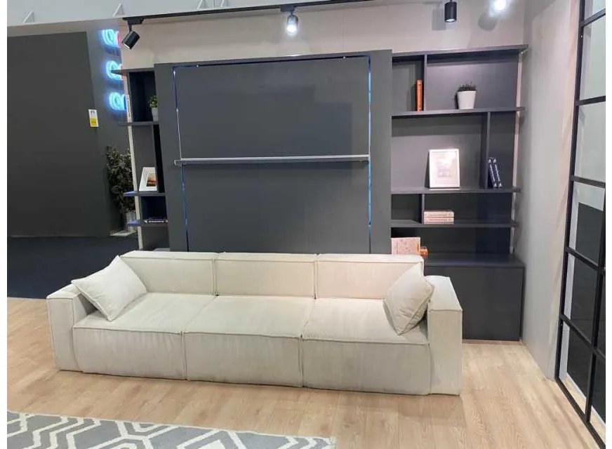 Set pat rabatabil dublu cu somiera inclusa150x200), 2 biblioteci(100 si 50 cm), canapea 3 locuri - nova bookcases &amp; fancy 3 seats sofa set