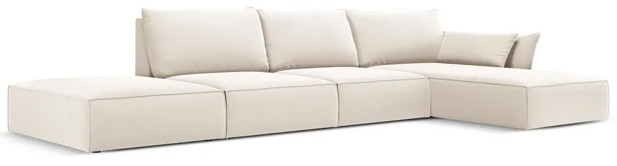 Colțar bej cu tapițerie din catifea (cu colț pe partea dreaptă, cu șezlong) Vanda – Mazzini Sofas