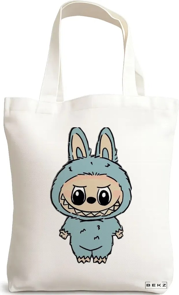 Sacosa de Panza pentru Cumparaturi, Geanta Tote, model Labubu 25 38 x 34.5 cm, Alba, BEKZ®