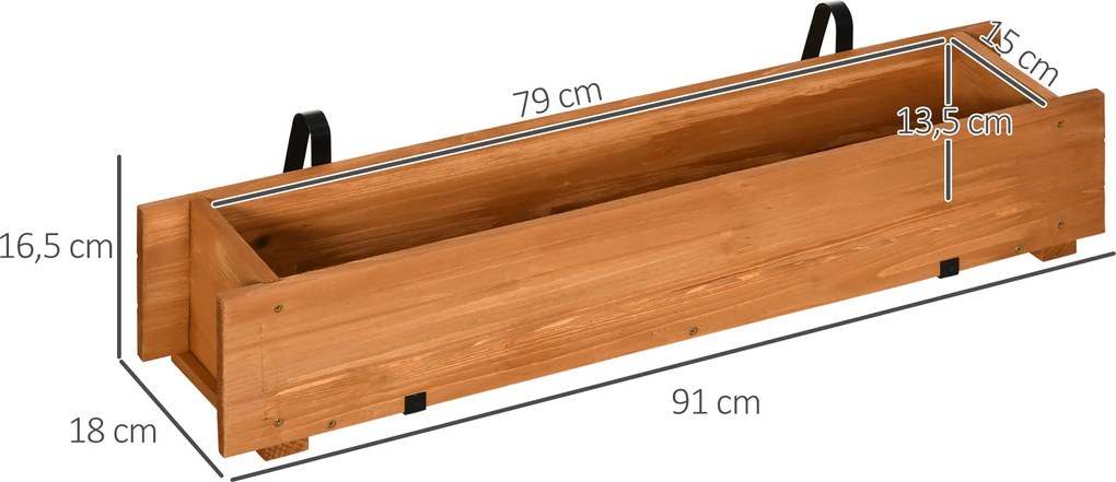 Outsunny Jardinieră dreptunghiulară din lemn pentru grădină, de suspendat, cu 2 cârlige 91 x 18 x 16,5 cm maro | Aosom Romania