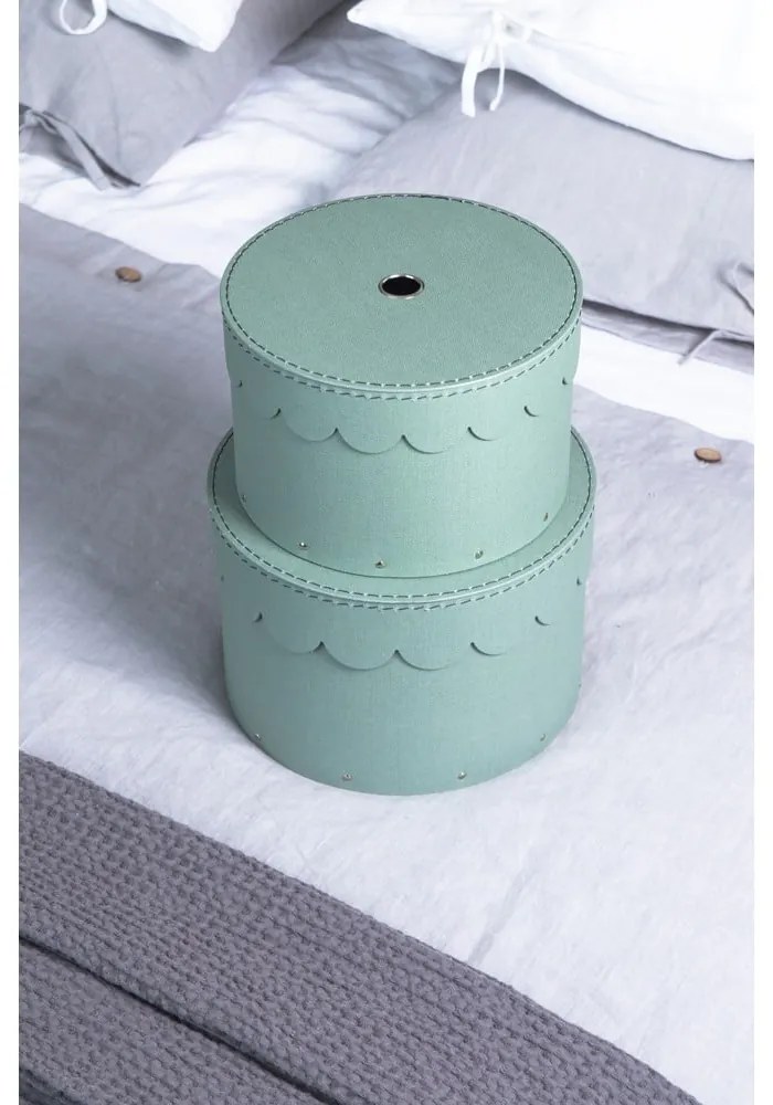 Cutii de depozitare albastru-verde 2 buc. din carton cu capac ø 26x17,5 cm Wilma Canvas Paper Laminate – Bigso