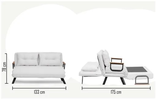 Canapea extensibilă 2 locuri QIRA, albă