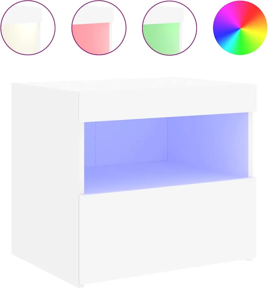 vidaXL Noptieră cu lumini LED, alb, 50x40x45 cm