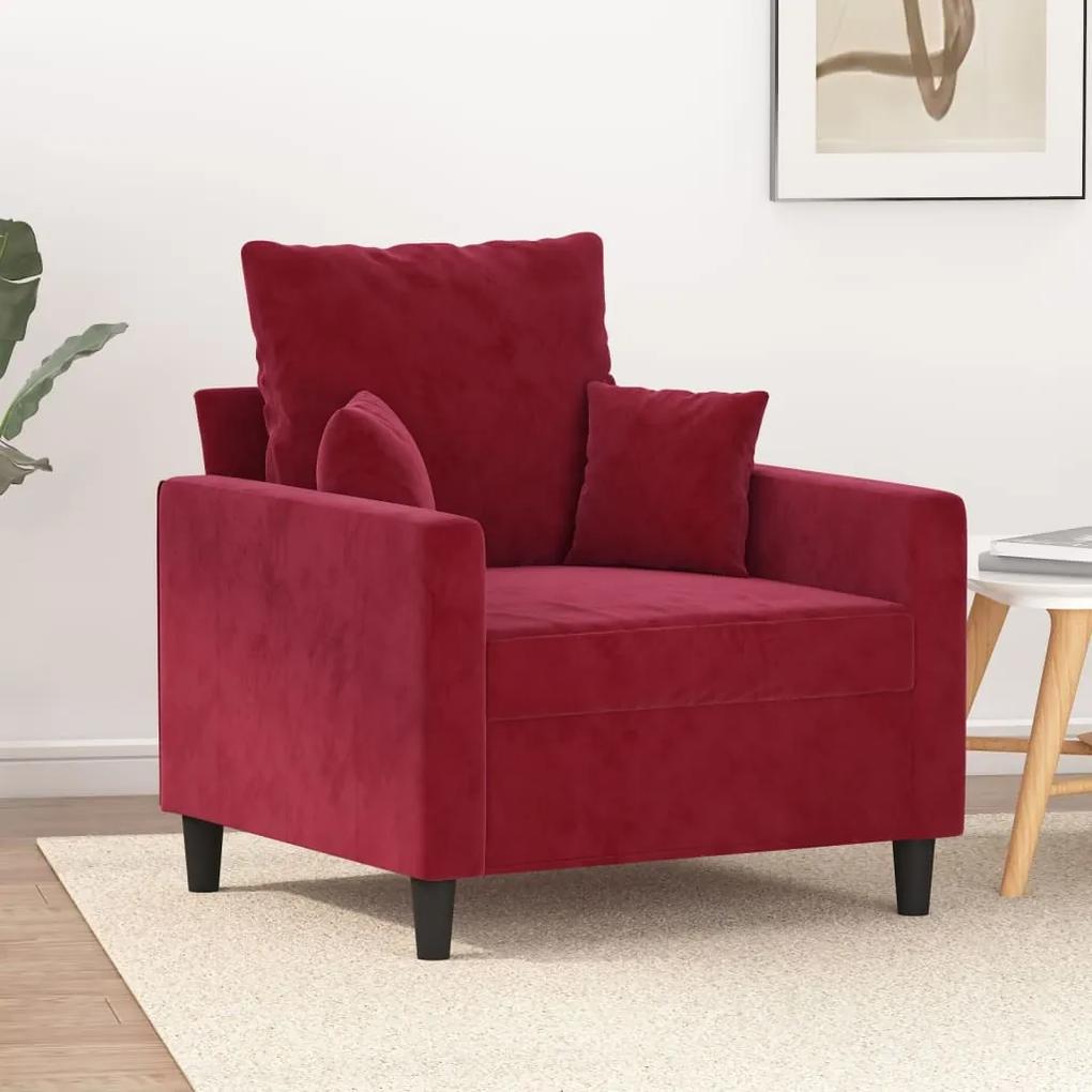 Canapea de o persoana, rosu vin, 60 cm, catifea Bordo, 78 x 77 x 80 cm