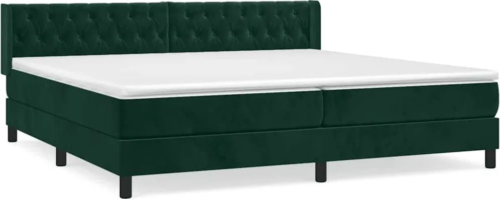 vidaXL Pat box spring cu saltea, verde închis, 200x200 cm, catifea
